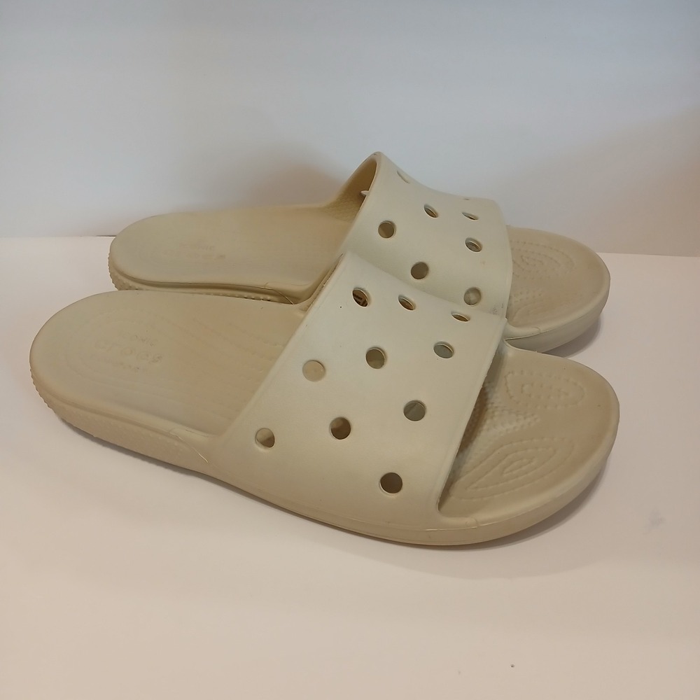 Crocs Classic Slides Shoes Slip On Flats Comfort Open Toe Sandals Beige Women 9